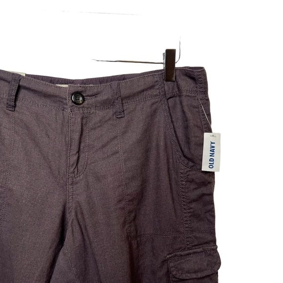 NWT Old Navy Y2K Brown Linen Low Rise Cargo Utility Capri Women’s Pants Sz 10 - Picture 3 of 11